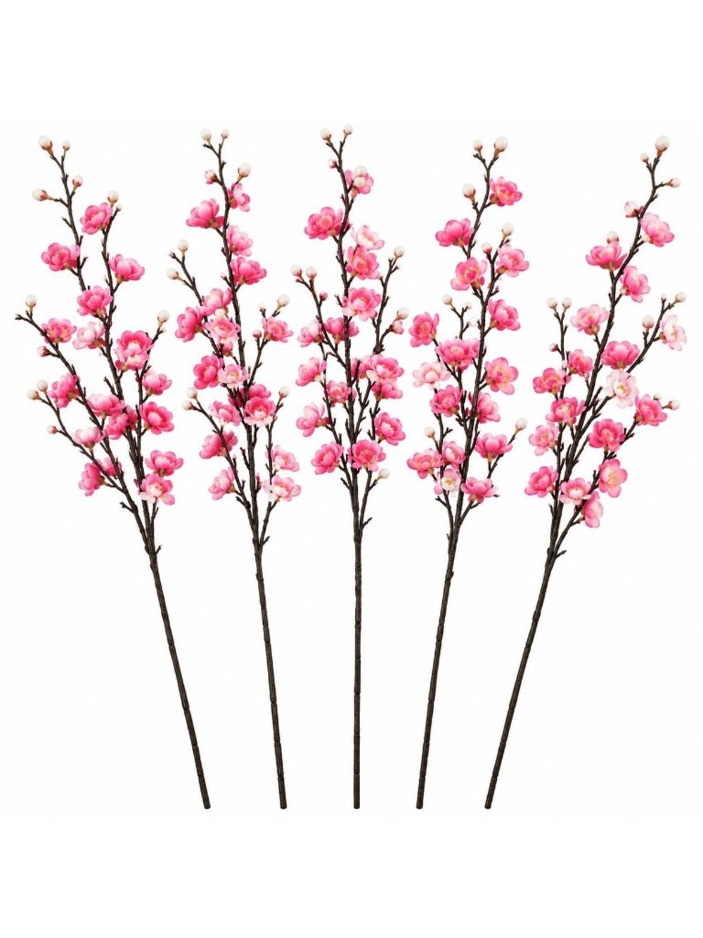 Pink Artificial Cherry Blossom Stems Set of 5, 22 Inch Faux Floral Branches, Spr